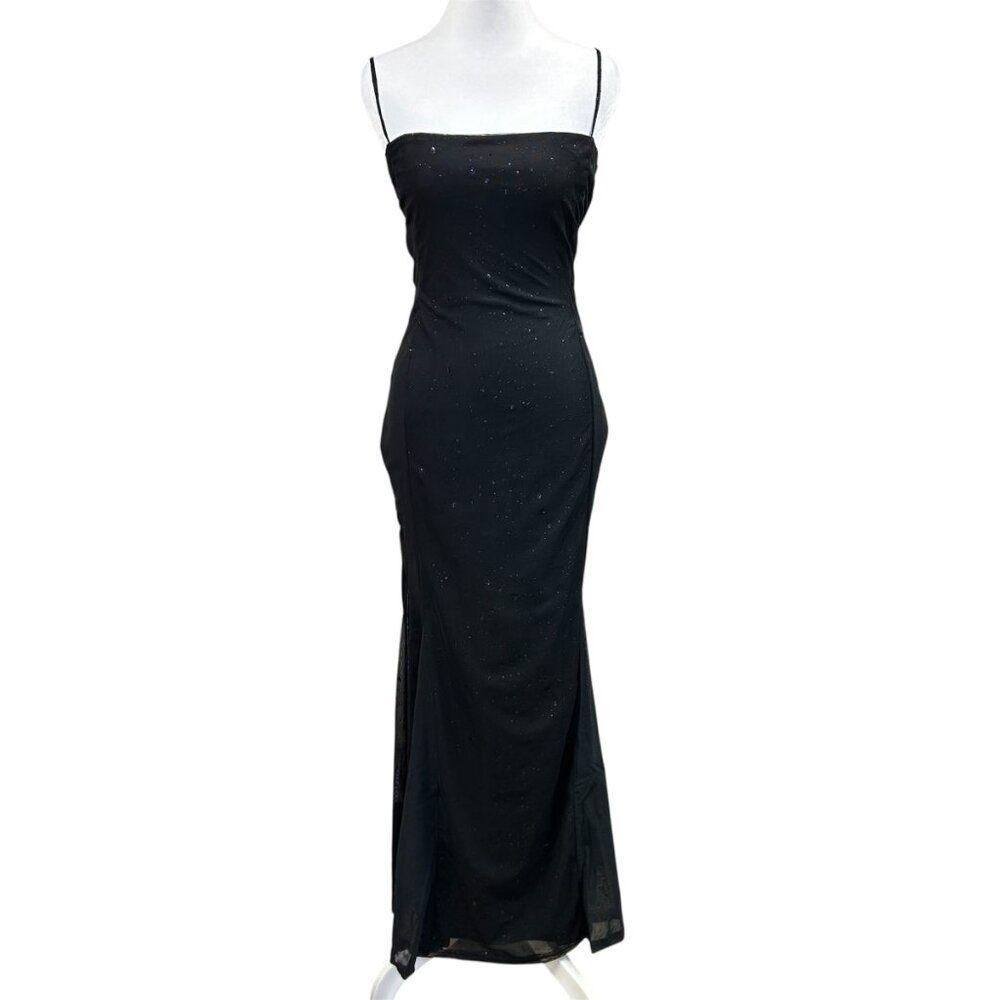 Vintage Pia Speckled Mesh Maxi Dark Romantic Whimsical Dress Size M Black